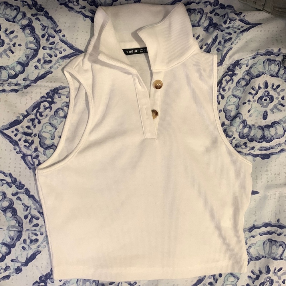 Shein button half placket rib-knit tank top. <3